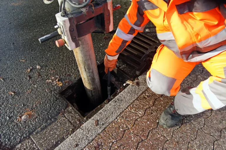 Kanalreinigungsa-beiten-mit-dem-Vakuumsauger-werden-Bätter-abgesaugt Risk in Sewage Cleanup